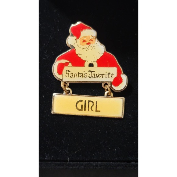 Vtg 1980 Santa's Favorite GIRL Brooch Pin CHRISTmas - Picture 1 of 2